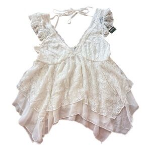 White Lace Layered Ruffle Top – Size S